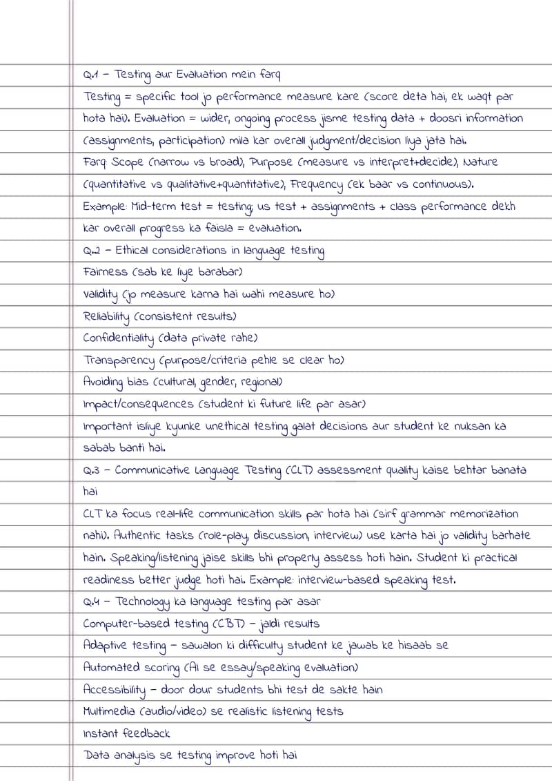 Testing and Evaluation in Language Teaching – Assignment No. 1 (Course 0