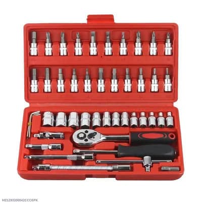 46 Pcs Chrome Vanadium Tool Kit Set Red