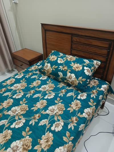 Single Bed with Mattress and Side Table