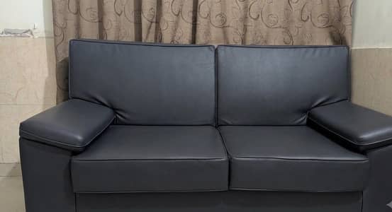 2-Seater MoltyFoam Black Leatherette / Rexine Sofa (Clean Condition)