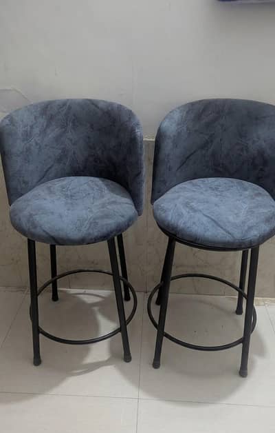 Pair of Modern Grey Velvet Bar Stools / High Counter Chairs