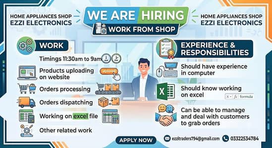 Job Offer at electronics shop north nazimabad for computer work