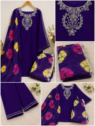 beautiful purple 3_pice suite |Embroidered Lawn/chiffon dress