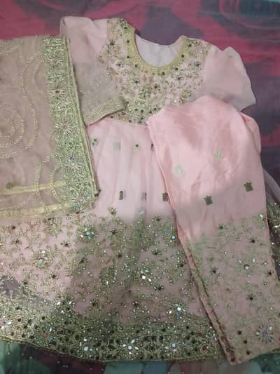 “Beautiful Pink Embroidered Party Wear 3-Piece Suit” 