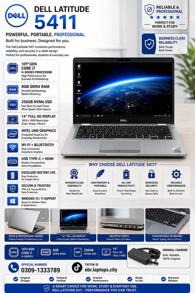 Dell Latitude 5411 core i7 10th gen 8gb ram 256gb nvme card