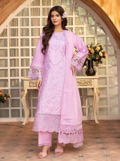 Lavender3piece Embroider lawn suit