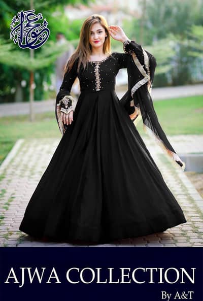 kaya work embroidered long maxi with lace work dupatta trousers 3pcs