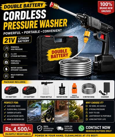 21V Double Battery Cordless Pressure Washer - Brand New