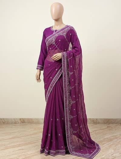 chiffon saree silver embroidery