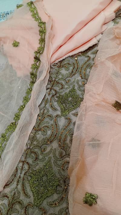 unstitched cloth with front, back, trouser and  shiffon dupatta