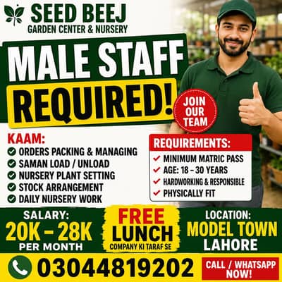 Male Staff Required – Packing & Nursery Work