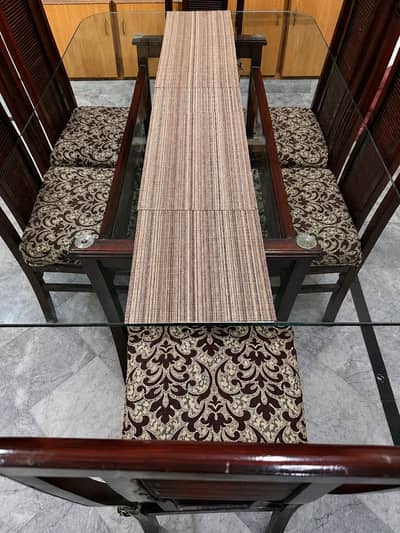 6 Seater Glass Top Dining Table with Chairs – Wooden Set- Wood