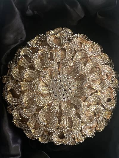 Crystal Embellished Gold Clutch