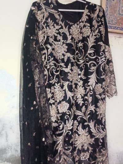 Elegant Black Net Embroidered Party Wear Dress with Dupatta