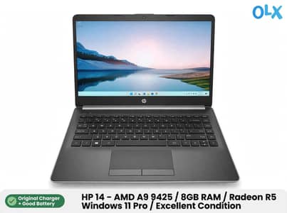 HP 14 Laptop AMD A9-9425 3.7 GHz Turbo 8Gb Ram 256Gb SSD Radeon R5