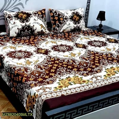 Crystal Cotton Floral BedSheet Set Brown Golden Double Bed