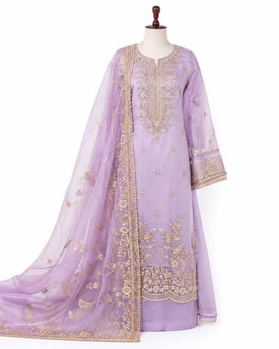 Luxury light Lilac embroidered dress formal dress  with golden work