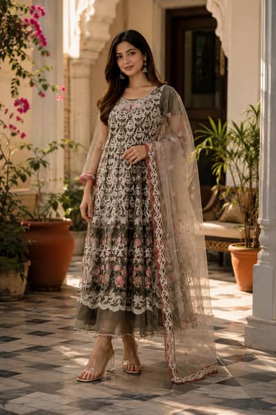 Beautiful Embroidered Party Wear Dress – Medium Size