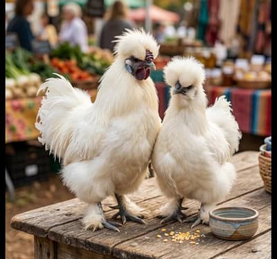 White Silkie Fancy Hens Pair