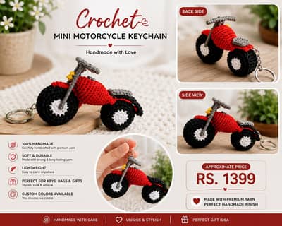 Handmade Crochet Mini Motorcycle Keychain – Unique Gift