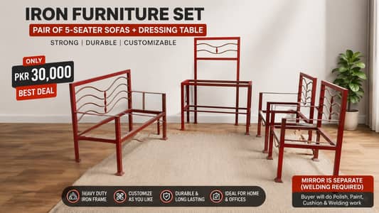Iron Furniture Set – Pair of 5-Seater Sofas + Dressing Table