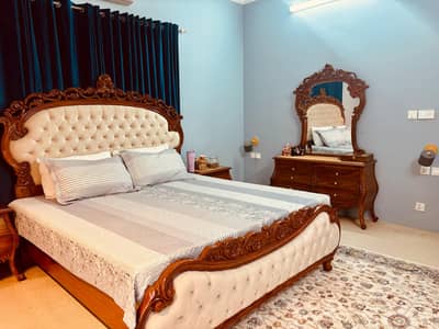 King Size Bed Set with Side Tables and Dressing Table