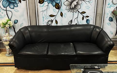 Black Leather sofa set with table