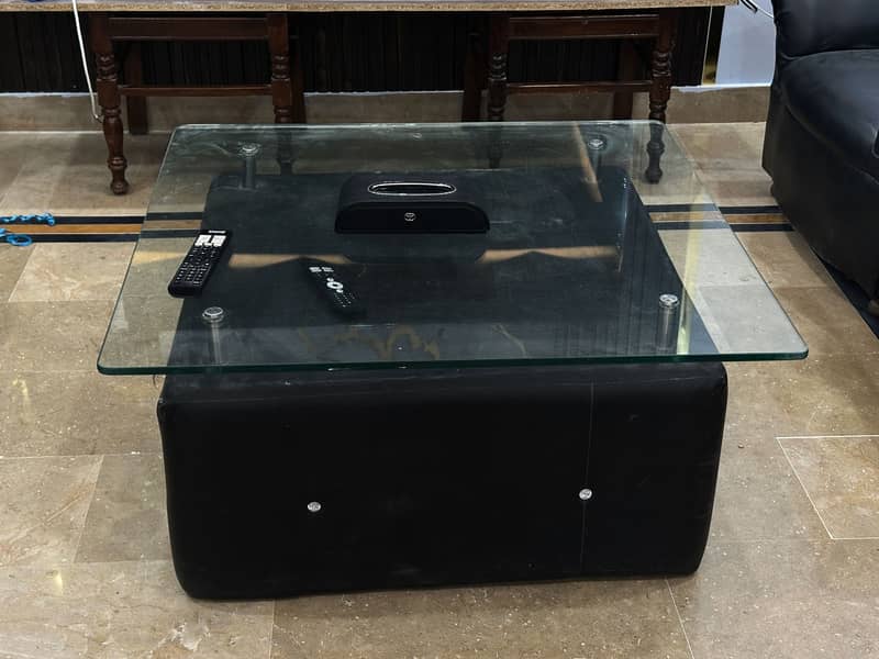 Black Leather sofa set with table 1