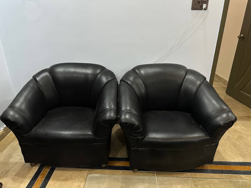 Black Leather sofa set with table 2