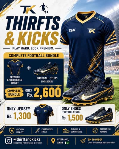Premium Embroided football Jersey + Studs/Gripper Bundle |Rs. 2,500