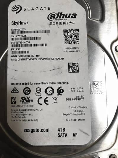 4TB Seagate Dahua Hard Disk 100% Health Survilance Sata