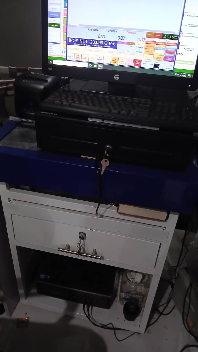 Computer CPU, LCD, mouse keyboard Mini Bill Printer iPos software, 5