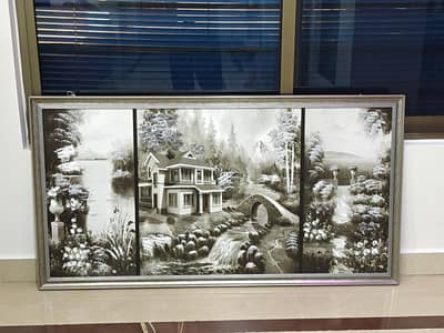 Beautiful Framed Winter Landscape Painting – Large Wall Decor