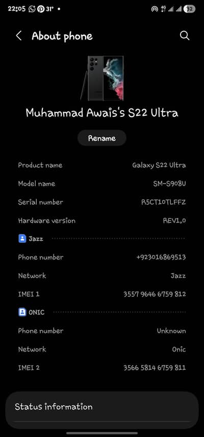 Samsung Mobile S22 Ultra 256 Official PTA Approved