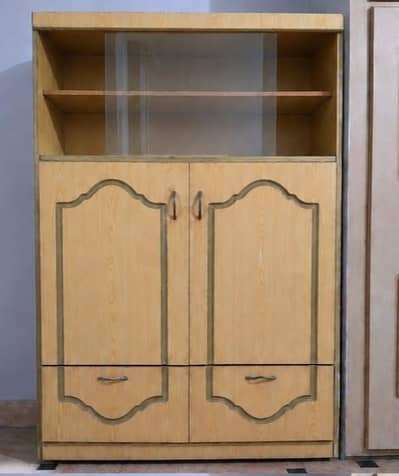Wooden multi purpose storage cabinet with glass showcase & shoes rack