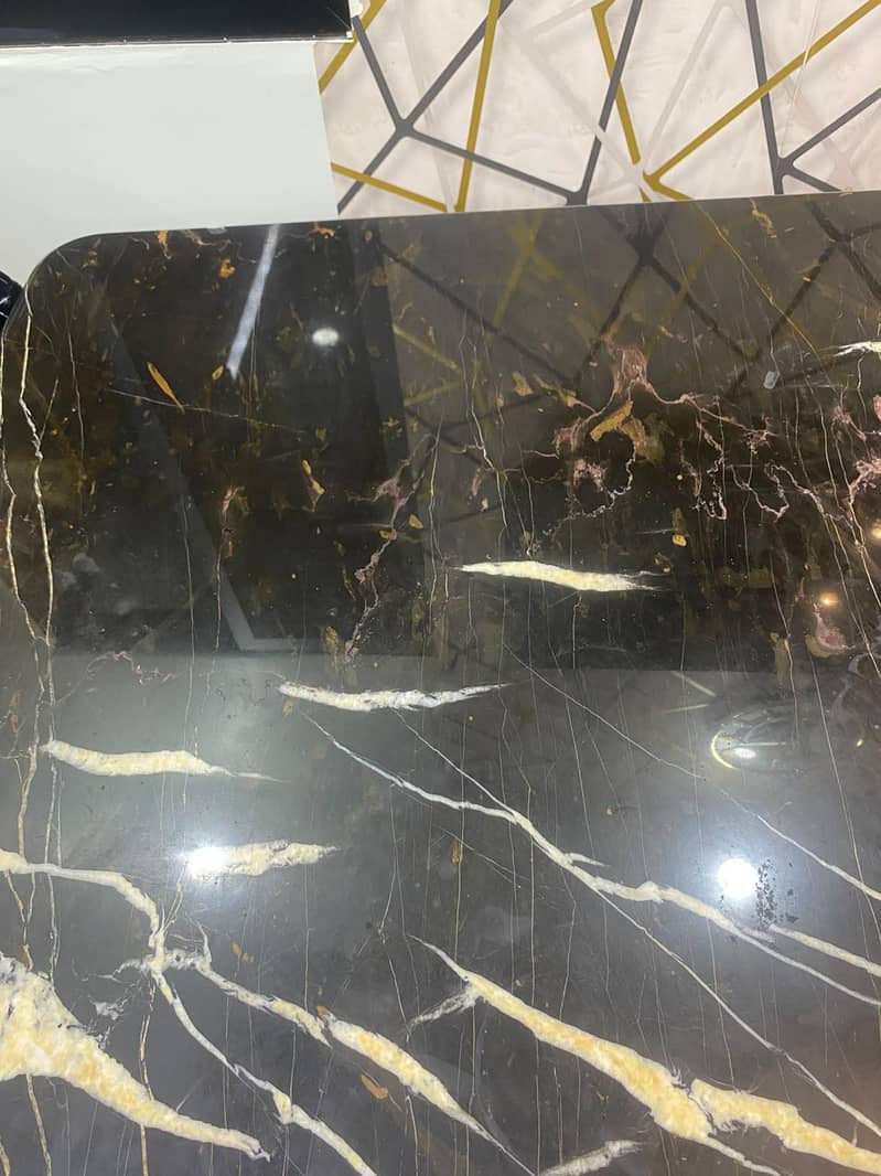 dining table with four chairs,, marble top,, with chairs covers also 2