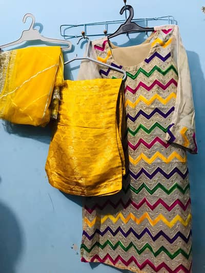 Yellow chevron Embroidered 3- piece suit  used once , like new