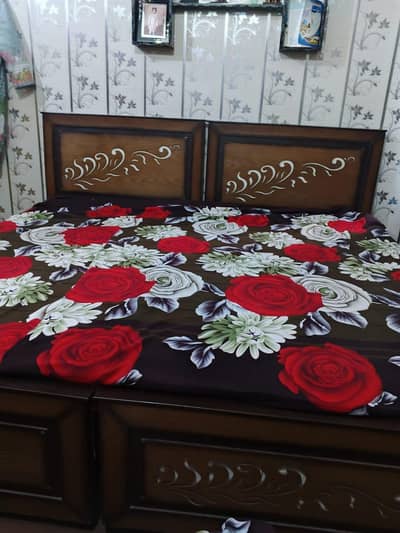 2 single bed with side table 2 single almari