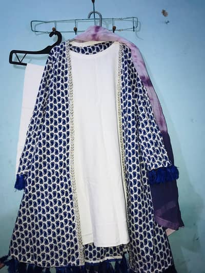 Navy Blue and white paisley suit with tie -dye dupptta used once ,