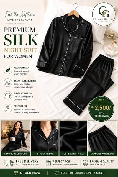 Elegant Silk Nova Black Noght Ware Comfortable Free delivery Suit.