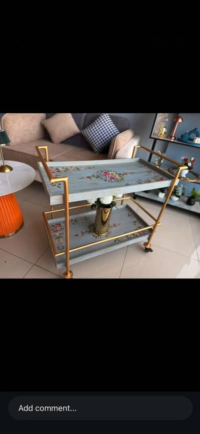 Wooden Handpainted Tea Trolley