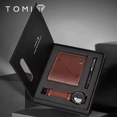 TOMI Luxury 3-in-1 Men’s Gift Set (Watch + Wallet + Pen) – Box Pack