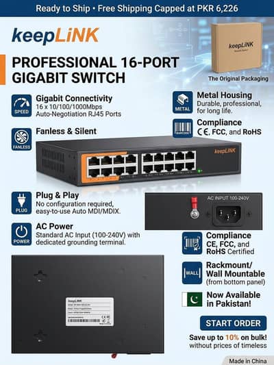 keepLiNK 16 Port Gigabit Switch - KP-9000-16G-AC-EU (Brand New)