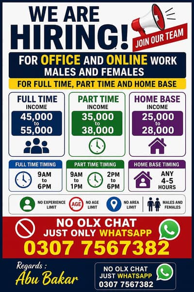 We are hiring male and female for online and office work