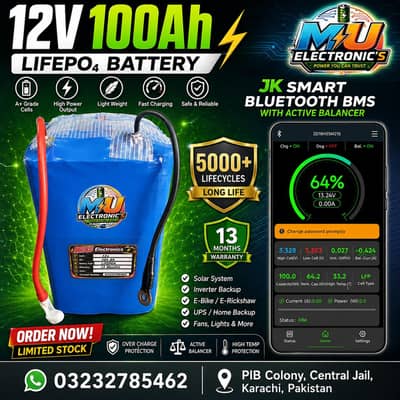 12v 100Ah Lifepo4 Battery - Jk Smart Bluetooth Bms