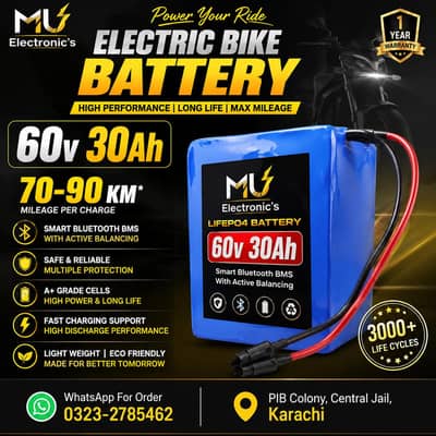 60v 30Ah Lifepo4 Battery - Jk Smart Bms - 1 Year Warranty