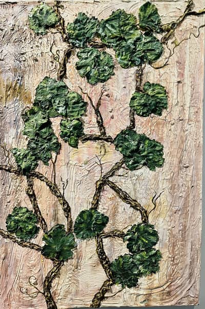 "Green Vines on Textured Wall"