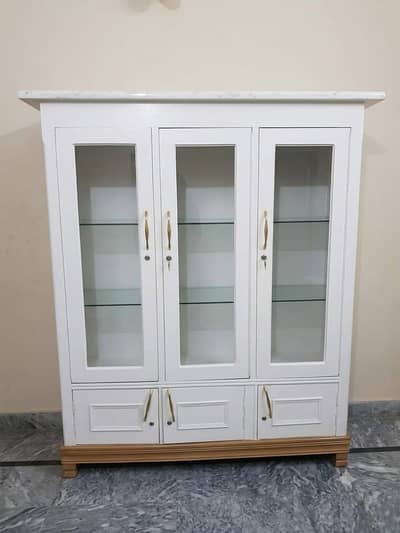 Elegant White Crockery Cabinat-3 door-Dispaly Showcase