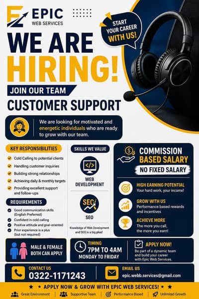 Customer Support Ctomer Support Executive – Commission Based | 7PM