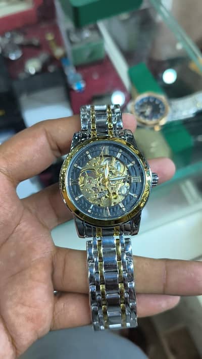 Premium Automatic Skeleton Mechanical Watch – Two Tone Gold/Silver